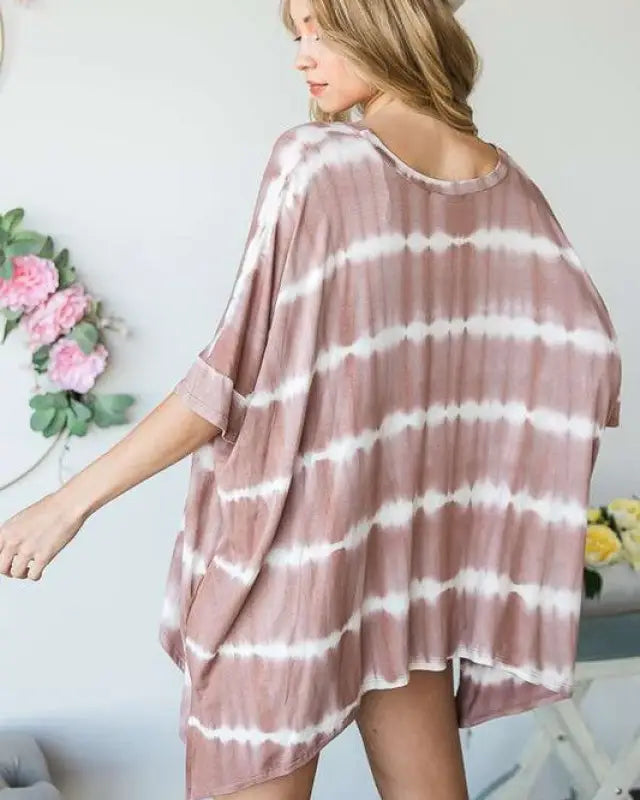 STRIPED TIE DYE ROUND NECK TUNIC