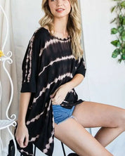 STRIPED TIE DYE ROUND NECK TUNIC