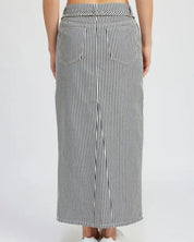 Striped Twill Maxi Skirt With Slit