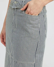 Striped Twill Maxi Skirt With Slit