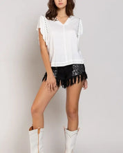 Studded Flutter Sleeve T-shirt