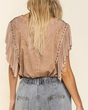 Studded Flutter Sleeve T-shirt