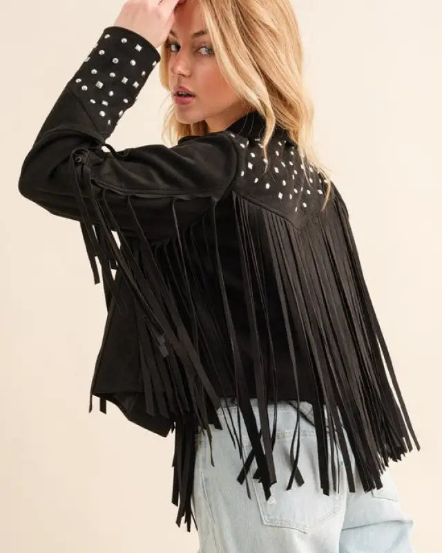 Studded Fringe Open Western Jacket