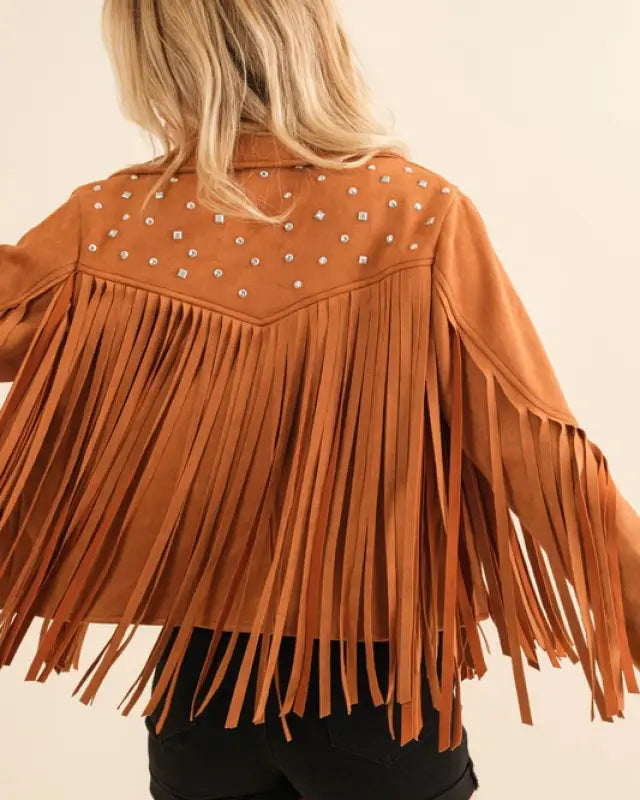 Studded Fringe Open Western Jacket