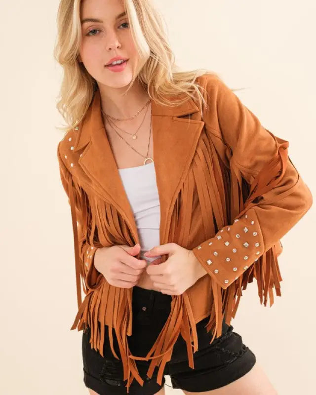 Studded Fringe Open Western Jacket