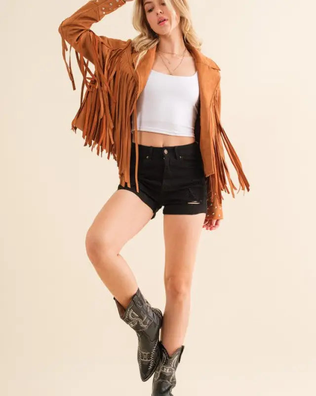 Studded Fringe Open Western Jacket