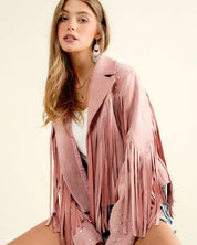 Studded Fringe Open Western Jacket