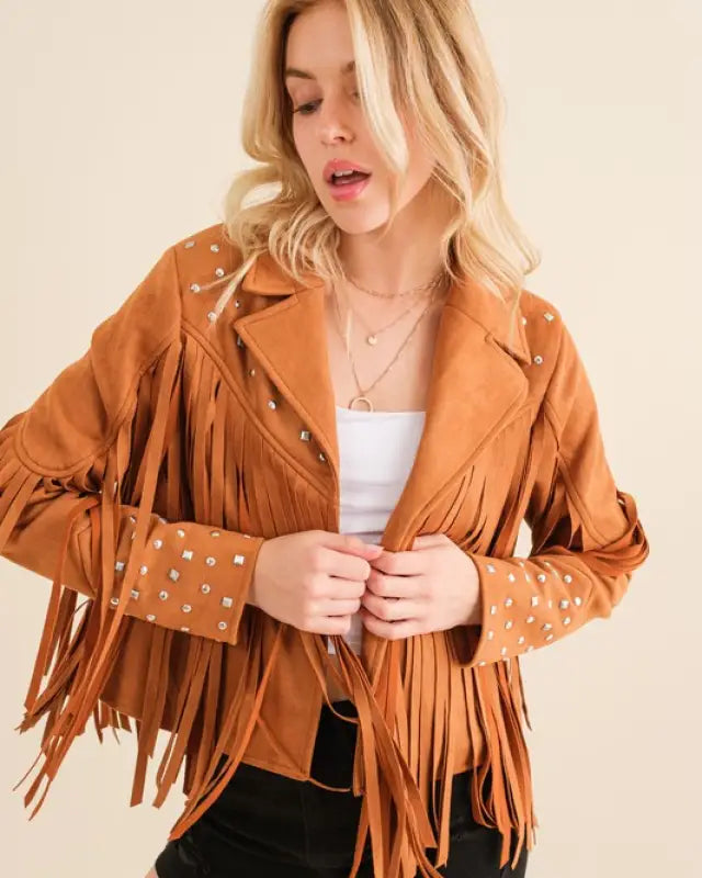 Studded Fringe Open Western Jacket