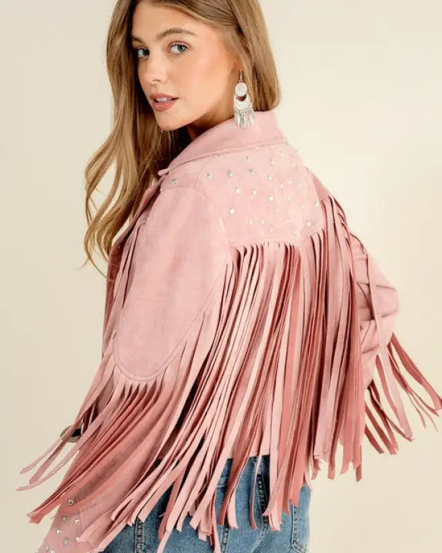 Studded Fringe Open Western Jacket