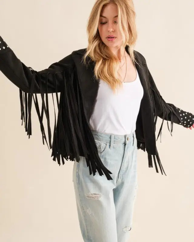 Studded Fringe Open Western Jacket