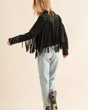 Studded Fringe Open Western Jacket