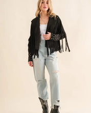 Studded Fringe Open Western Jacket