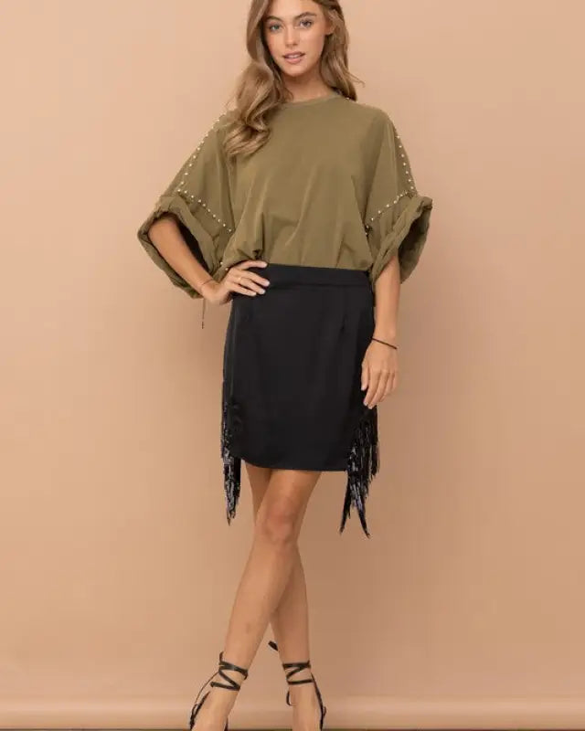 Studded Oversized High Low T Shirt