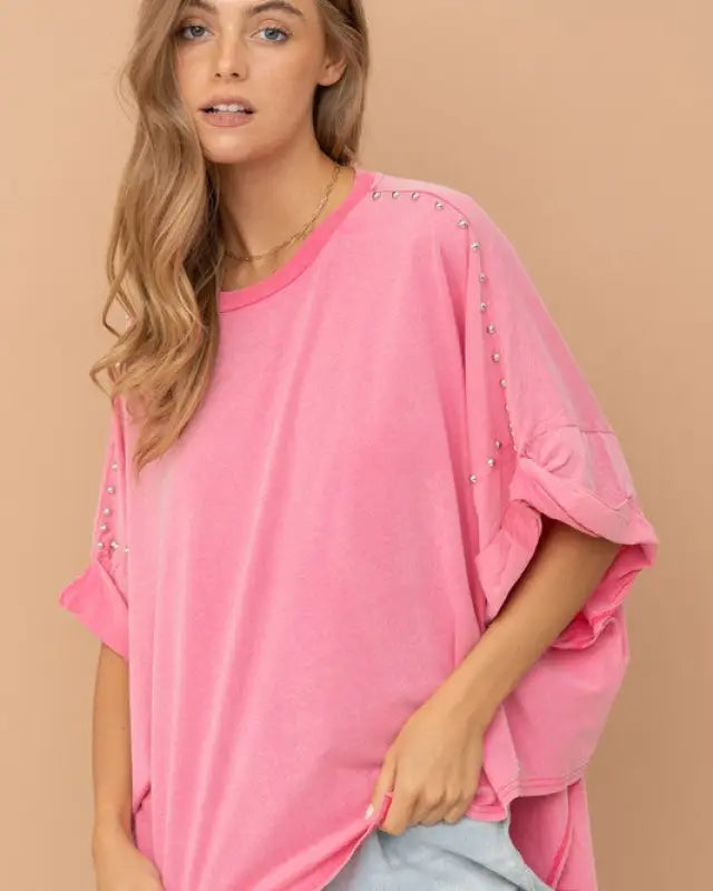 Studded Oversized High Low T Shirt