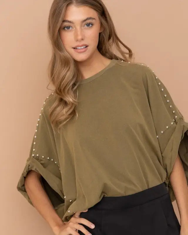 Studded Oversized High Low T Shirt