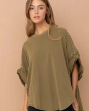 Studded Oversized High Low T Shirt