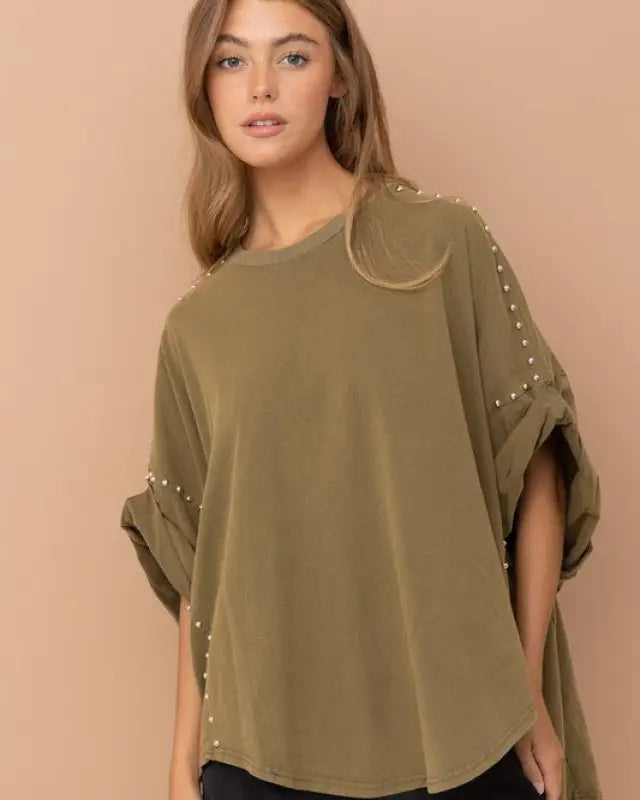 Studded Oversized High Low T Shirt