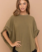 Studded Oversized High Low T Shirt