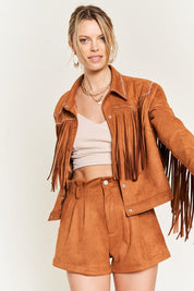 Suede studded fringe jacket JJO5009 - Camel / S - Rings