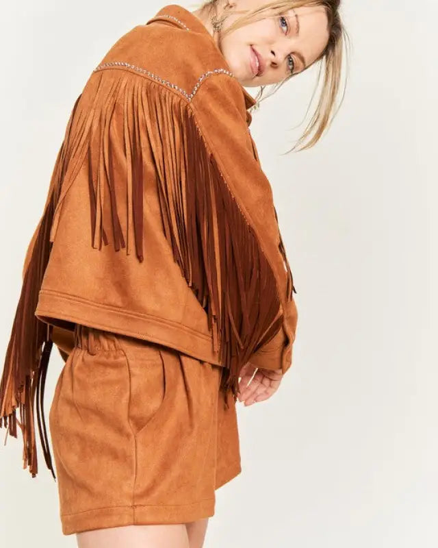 Suede studded fringe jacket JJO5009 - Rings