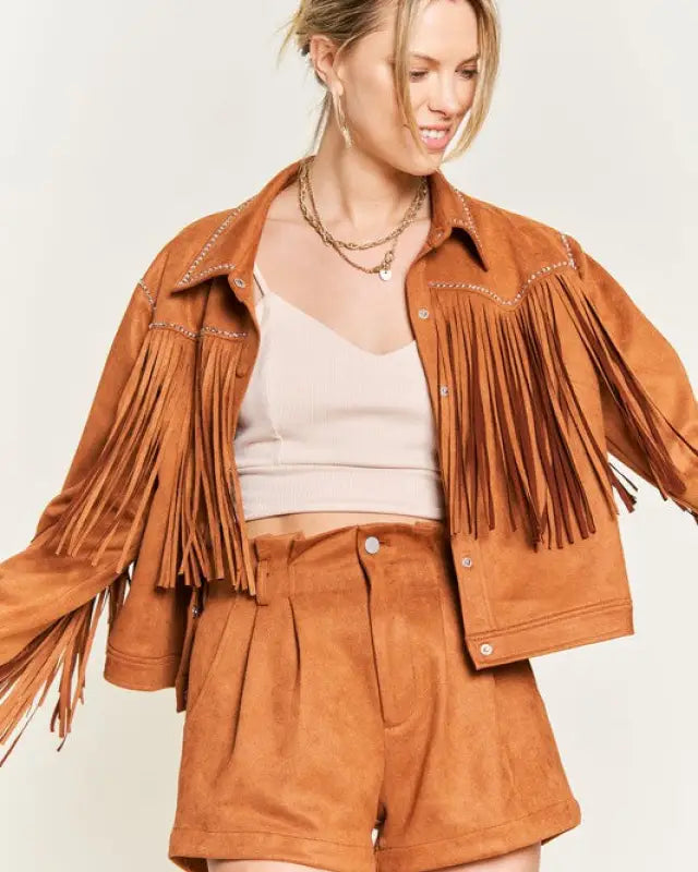 Suede studded fringe jacket JJO5009 - Rings