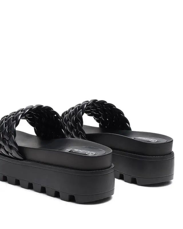 SUNDAE PLATFORM SLIDES WITH WOVEN TEXTURED STRAPS