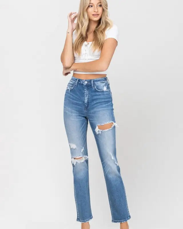 Super High Rise Distressed Straight