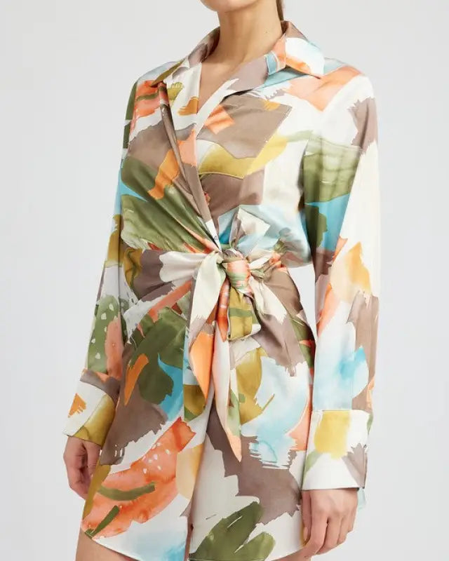 Surplice Shirt Dress With Side Ruching