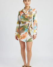 Surplice Shirt Dress With Side Ruching