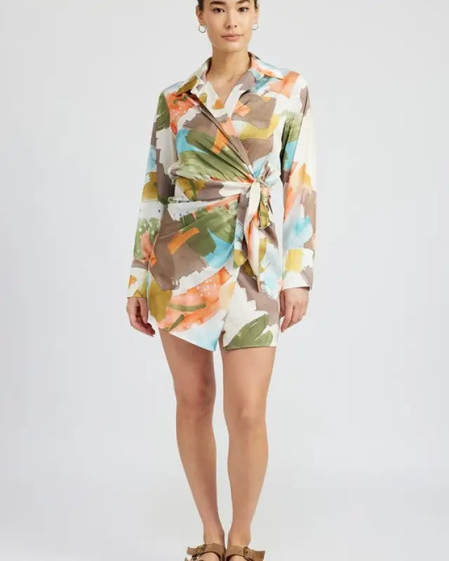 Surplice Shirt Dress With Side Ruching