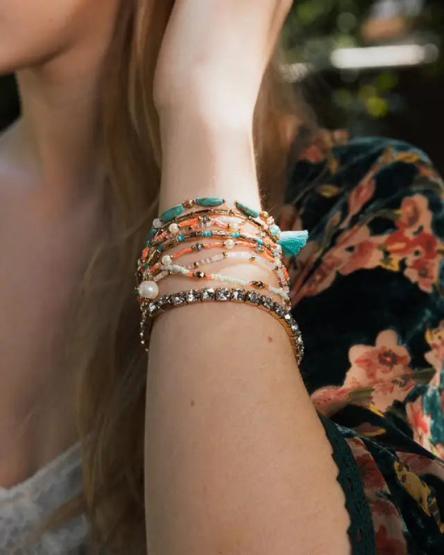 Sweet Pastel Studded Beads Layered Bracelet