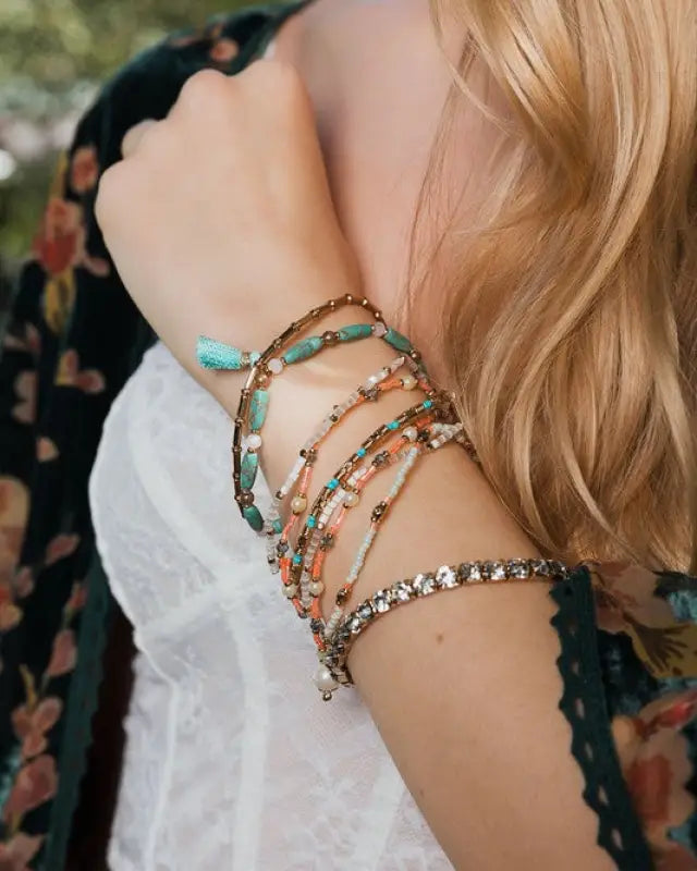 Sweet Pastel Studded Beads Layered Bracelet