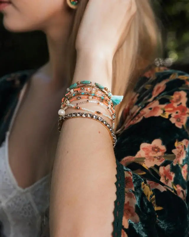 Sweet Pastel Studded Beads Layered Bracelet