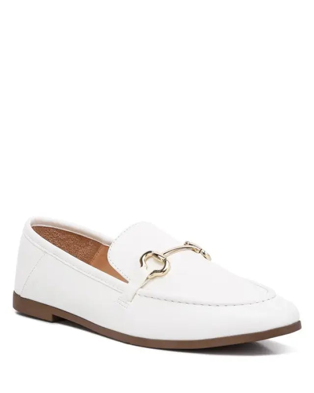 Talula Horsebit Embellished Faux Leather Loafers - White / US - 5 UK - 3 EU - 36