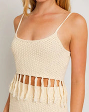 Tassel Detail Spaghetti Sweater Crop Top