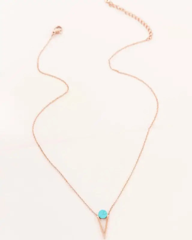 Tensly Point Stone Necklace Rose Gold - Turquoise / OS