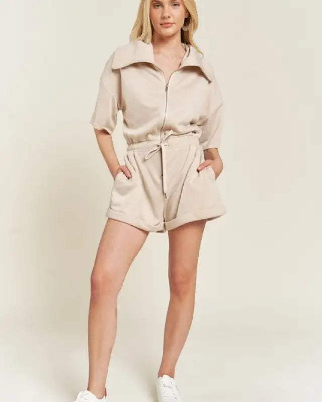 Terry Zip Front Romper