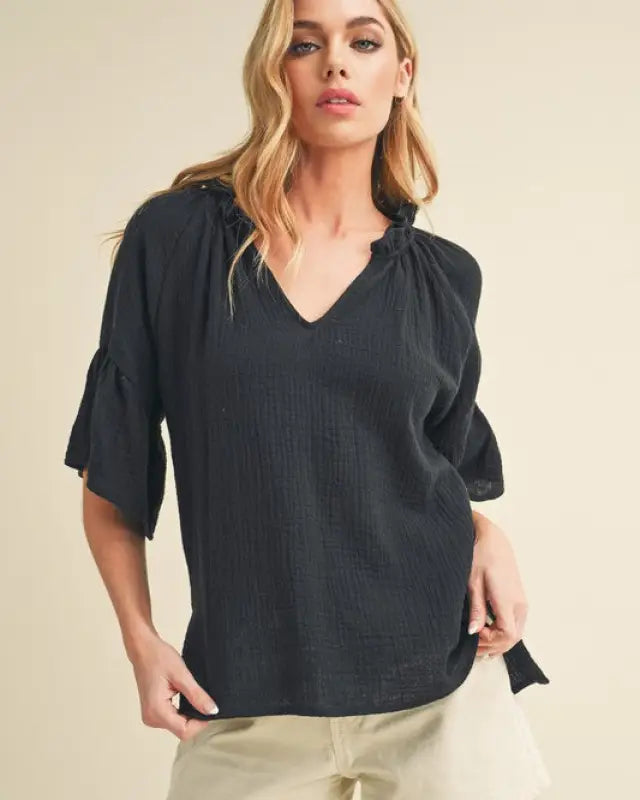 Tes 3/4 Sleeve Ruffle Top