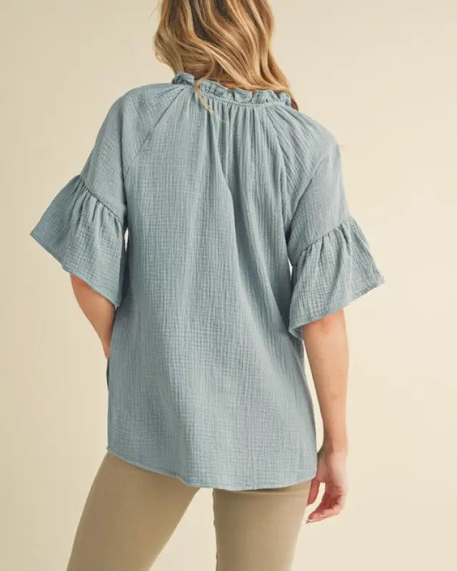 Tes 3/4 Sleeve Ruffle Top