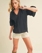 Tes 3/4 Sleeve Ruffle Top