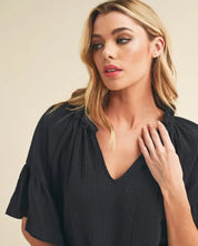 Tes 3/4 Sleeve Ruffle Top