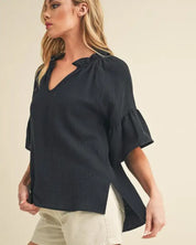 Tes 3/4 Sleeve Ruffle Top