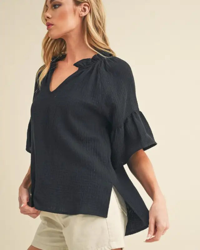 Tes 3/4 Sleeve Ruffle Top