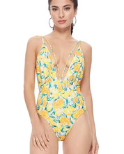 TEXTURED LEMON MESH ONE PIECE - print / S