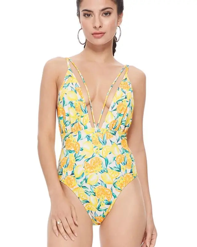 TEXTURED LEMON MESH ONE PIECE - print / S