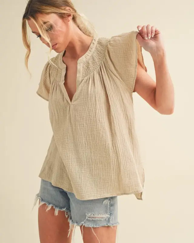 Thia Embroidered Short Sleeve Top