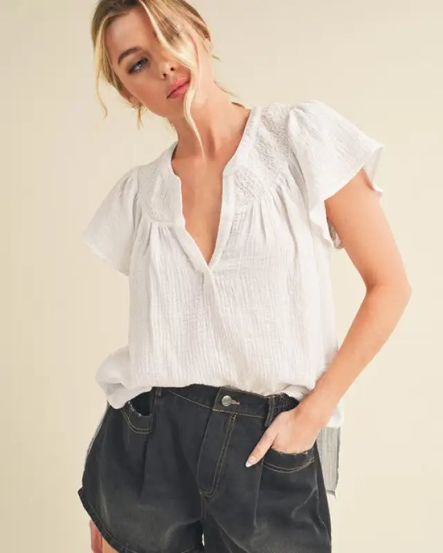 Thia Embroidered Short Sleeve Top