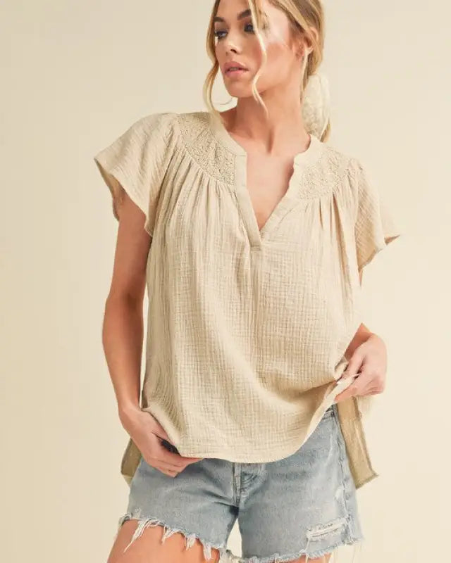 Thia Embroidered Short Sleeve Top