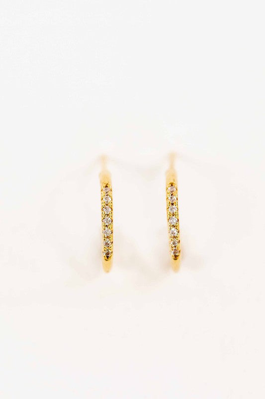 Thin Stone Hoop Earrings - Gold / OS