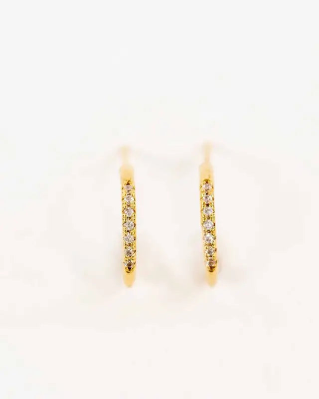 Thin Stone Hoop Earrings - Gold / OS